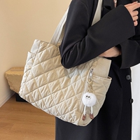 Casual large-capacity bag for women in autumn and winter new popular rhombus cotton canvas bag for class and commuting shoulder tote bag