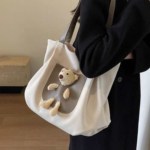 Милая вместительная и большая сумка через плечо, сумка на одно плечо, универсальный шоппер, с медвежатами, подходит для студента