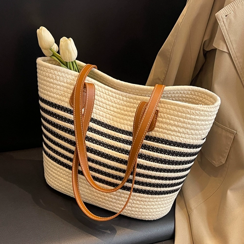 Соломенная вместительная и большая сумка через плечо, летняя пляжная сумка на одно плечо
