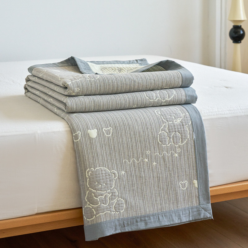 All-Cotton Three-Layer Gauze Non-Slip Bed Cover, Pure Cotton Multi-Functional Towel Quilt, Gauze Blanket, Quilted Bed Sheet, Single Piece, Suitable for All Seasons