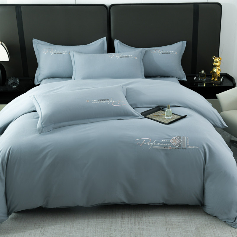 Class a Embroidered Pure Cotton Thickened Brushed Four-Piece Set 100% Cotton Bed Sheet Duvet Cover Fitted Sheet All-Season Bedding