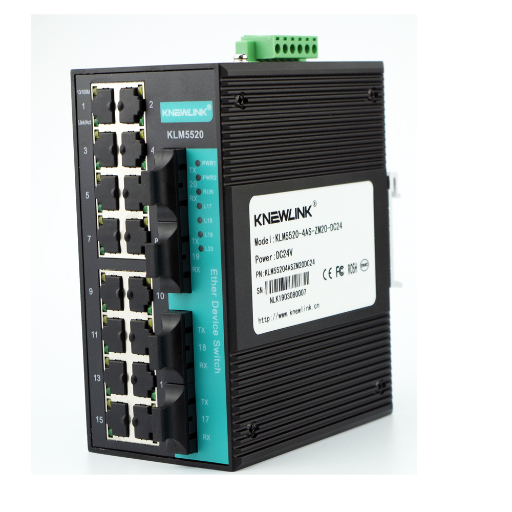 KNEWLINK industrial grade 4 light 16 electric rail type Ethernet switch 100M DC24V AC and DC 220V