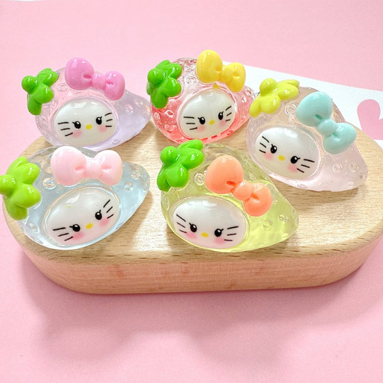 빛나는 수지 액세서리 Meow Meow Meow Strawberry Head DIY 크림 접착제 어린이 헤어 핀 헤어 서클 수제 수제