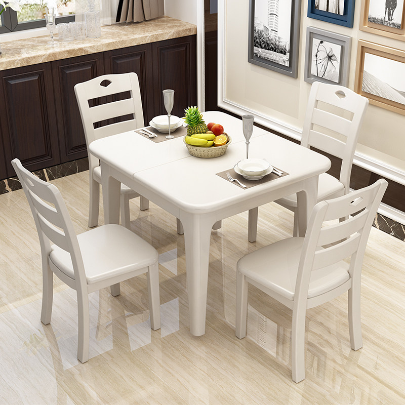 Full solid wood dining table and chairs combined telescopic folding modern minimalist small family-shaped pure oak domestic dining table dining table