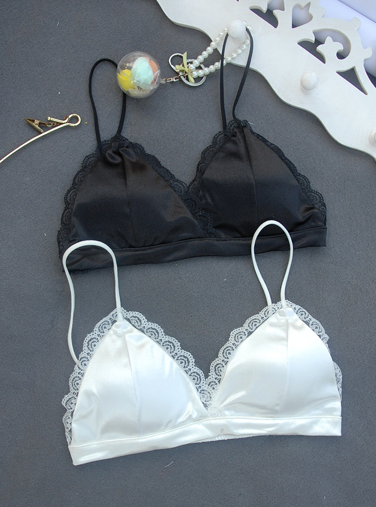 Áo crop top ngực áo ngực có miếng đệm ngực không có vòng thép làm đẹp lưng mỏng dây đeo vai đồ lót tam giác bikini phần mỏng quần lót su nữ