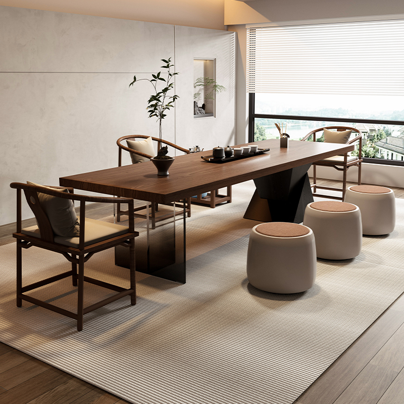 New Chinese-Style Solid Wood Tea Table 2026 New Model High-End Home Living Room Office Reception Large Tea Table and Chairs
