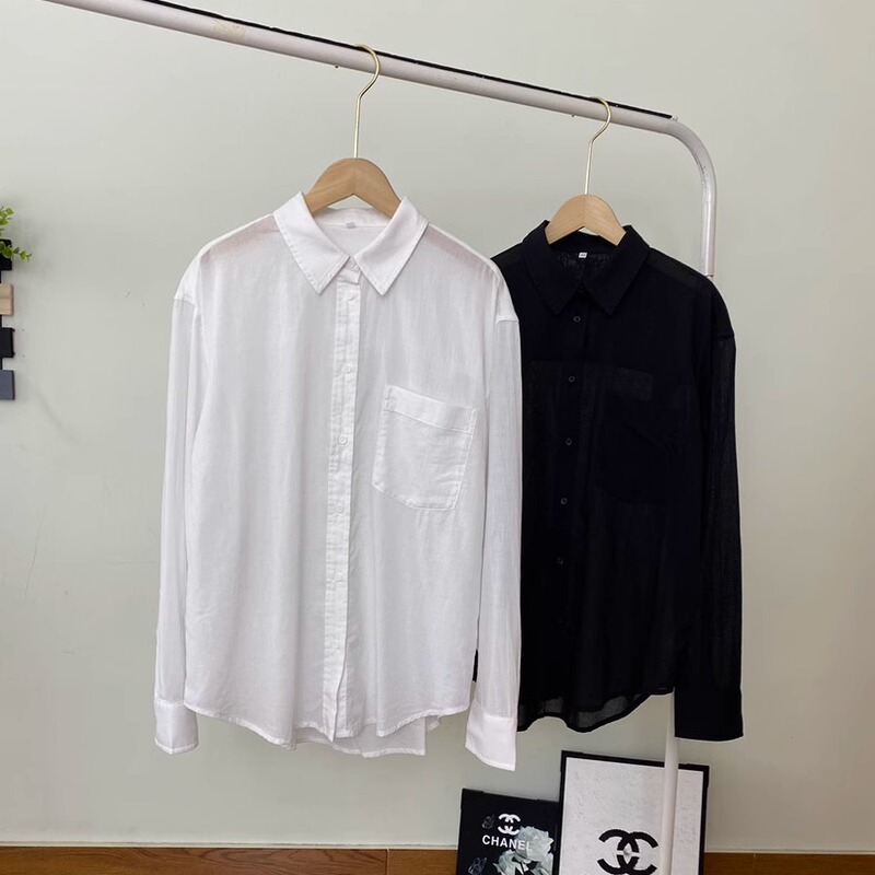 Muju 2000+ American Niche Classy Simple Versatile Soft and Light Pima Cotton Long-Sleeved Shirt Women's Shirt