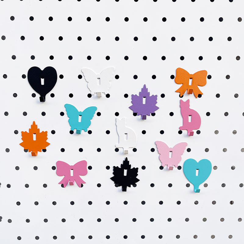 Round Hole Pegboard Hooks, Matte Colorful Metal Hooks, Metal Pegboard Accessories, Bowknot Cartoon, No Drilling Required