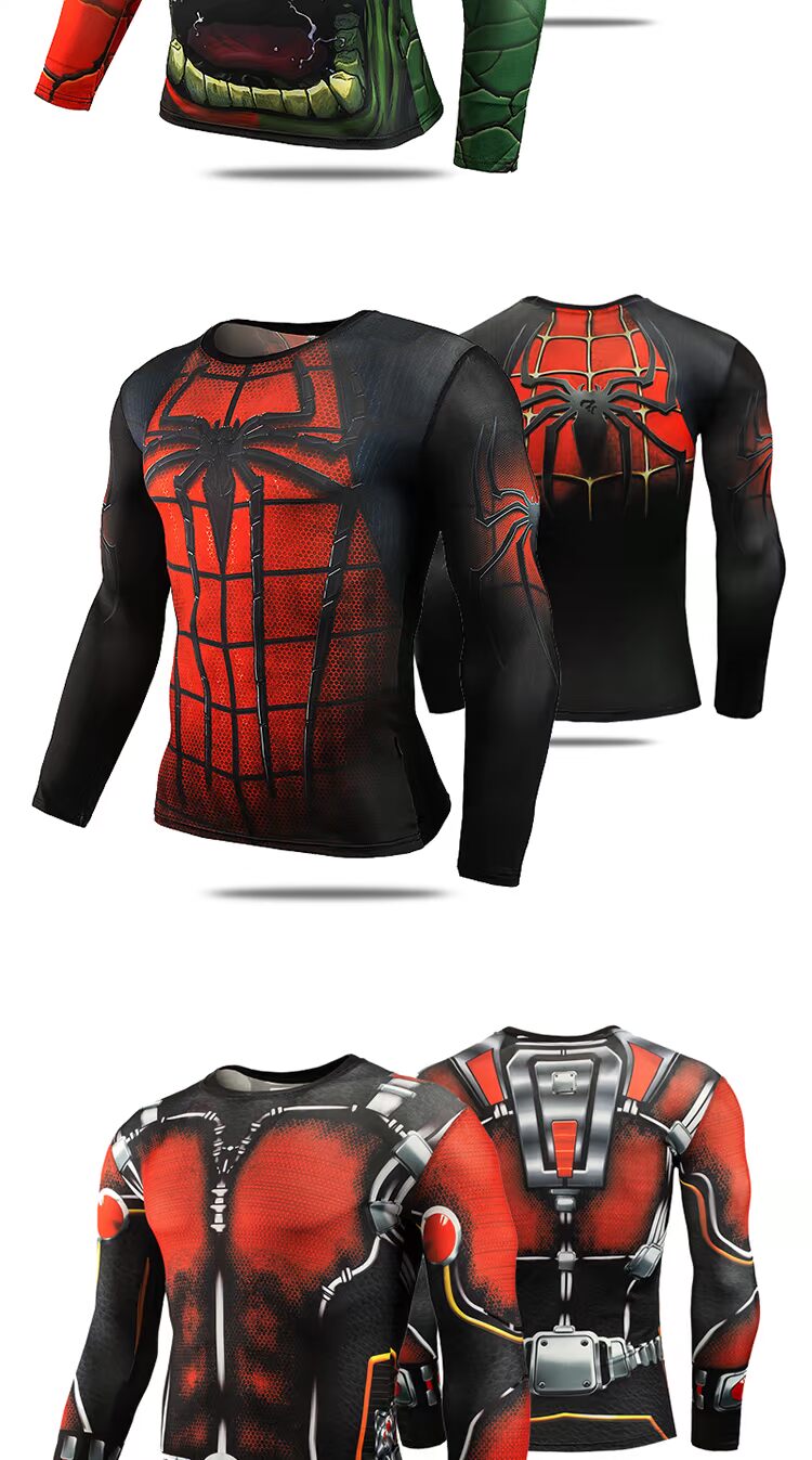 Marvel Black Panthers Spider-Man Quần khô nhanh Quần áo nam dài tay Quần áo tập thể dục Áo thun thể thao Chạy mồ hôi bộ quần áo tập gym nữ