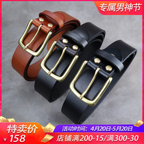 Original US imported 4 5mm thick saddle leather mens wild casual high-end belt with pure copper belt buckle head
