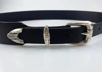 A three-piece belt finished male and female needle button scalp belt buckled silver pure copper three pieces leather head