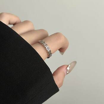 S925 sterling silver copper coin ring for women, light luxury, high-end, simple coin ring, hollow opening, adjustable index finger ring