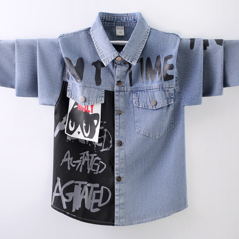 Boys' shirts, big boys' jackets, 2022 spring and autumn new shirts, children's Korean version of Western style denim jackets, boys tide