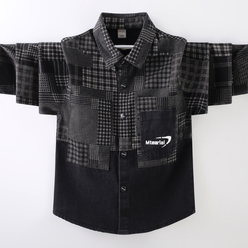 Boys plaid shirt children's new fried street 2022 spring and autumn middle and big children's Korean version shirt boy spring coat tide