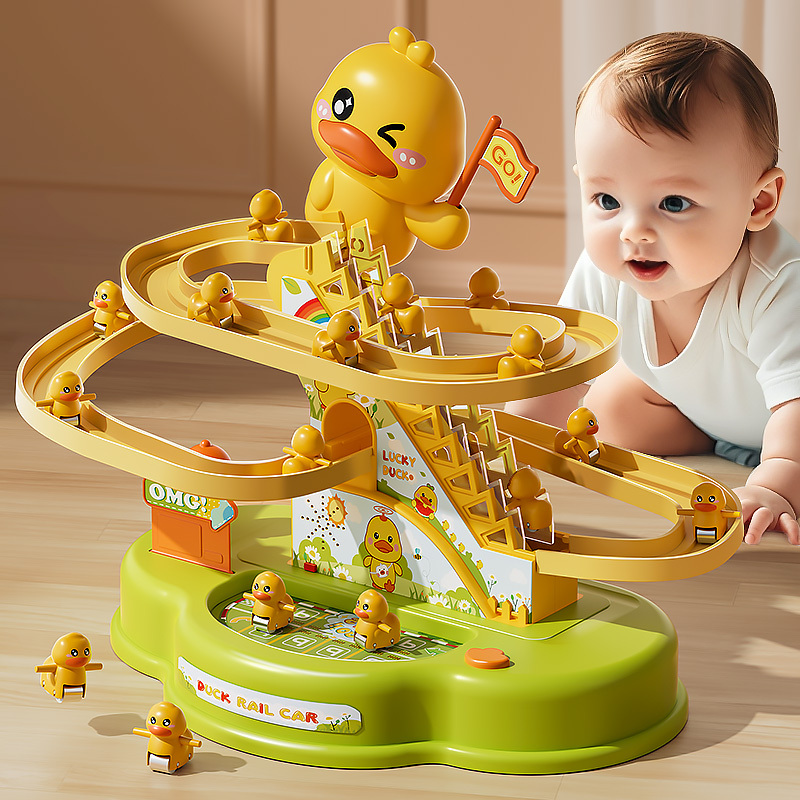 Children's Little Duck Climbing Stairs Baby Educational Cheering Duck Track Slide Electric One-Year-Old Boy and Girl Toy