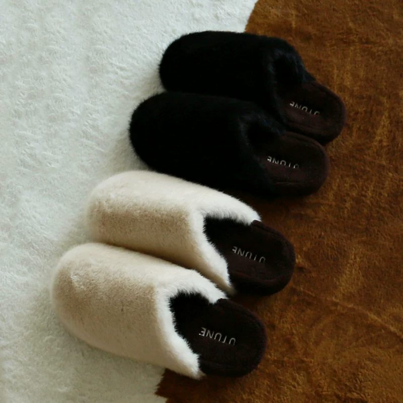 Japanese High-End Cotton Slippers for Women, Light Luxury Plaid Design, Autumn and Winter Indoor Home Use, Closed-Toe, Warm, Thick-Soled, Plush