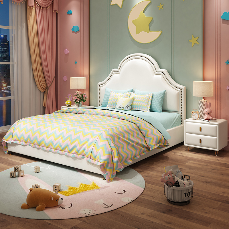 Princess Jean Princess Bed Small Family Type Children 1 5 m Genuine Leather Bed With Storage Girl Bedroom Suit Combined Soft Bed 1 2