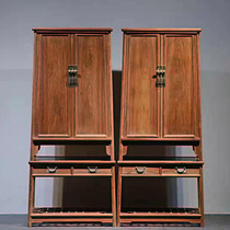 Red Wood Furniture Ming Style Noodle Cabinet Rounded Corner Cabinet Myanmar Flowers Pear Wood Lockers Chinese Double Door Bookcase Solid Wood Bookcase