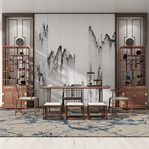 New Chinese pure solid wood tea table and chairs combined light extravagant and live-in accessories All-log modern minimalist Home Zen Serie tea table