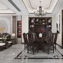 Full solid wood log Chinese red wood round with turntable 6 people Home Dining Table Flowers Pear Wood Villa Dining Table And Chairs Combination