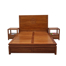 Solid Wood Bed Furniture Pure Solid Wood Modern New Chinese Log Old Elm Wood Bed One Mi Five of storage with drawer large bed