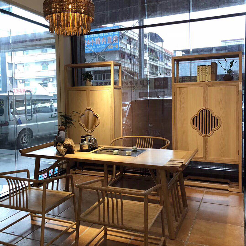 Chinese floor with door bookcase integrated by wall custom multilayer log containing cabinet living room New Chinese whole wall bookshelf