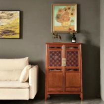 Red wood wood furniture Ming style carved round corner cabinet Myanmar flower pear lockers Chinese double door solid wood small bookcase containing