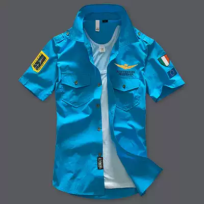 Summer and autumn Air Force One shirt men's short sleeve Italian badge military shirt professional shirt men's clothing tide
