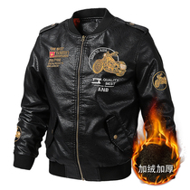 US orders foreign trade leather mens stand-up collar motorcycle motorcycle clothing leather jacket plus velvet thick embroidered leather jacket tide