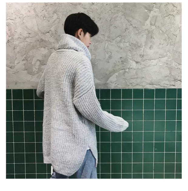 Cổ áo cao dày áo len dày nam cộng với phân bón XL áo len rộng đầu áo chất béo Nhật Bản mùa đông đơn giản áo len nam cổ tim