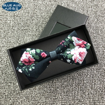BLUEAUG August sea blue new personality sharp cotton bow tie boys good looking bow handsome casual party