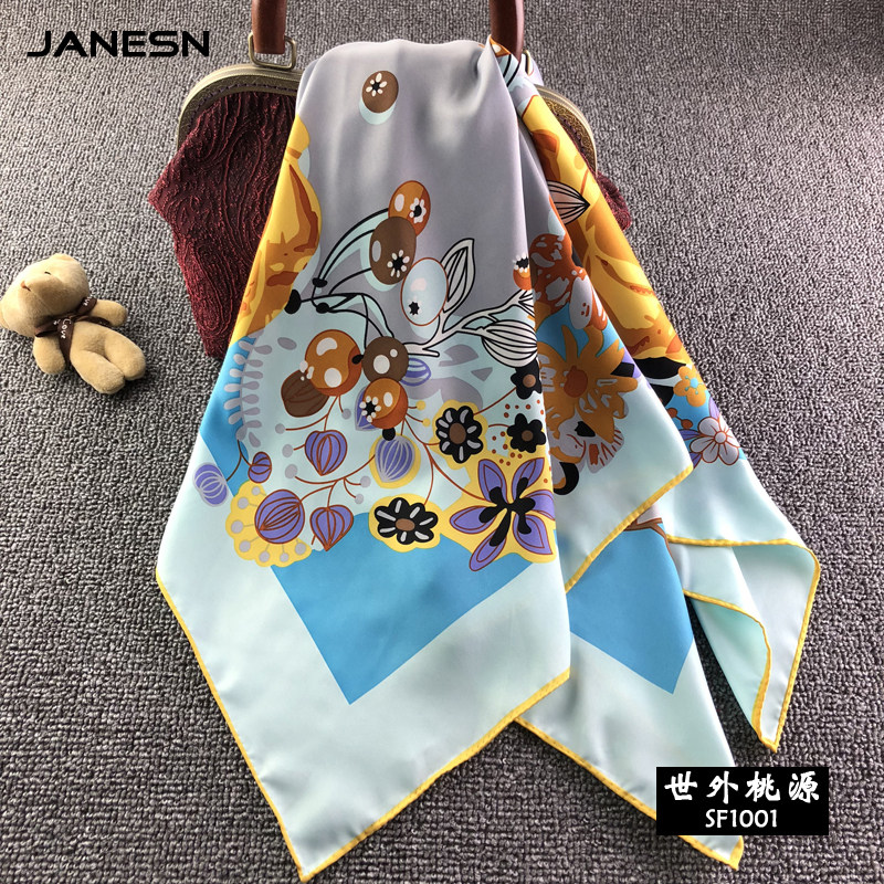 Autumn and winter new silk scarf ladies all-match large square scarf 85cm sunscreen shawl simulation silk soft women's scarf gift box