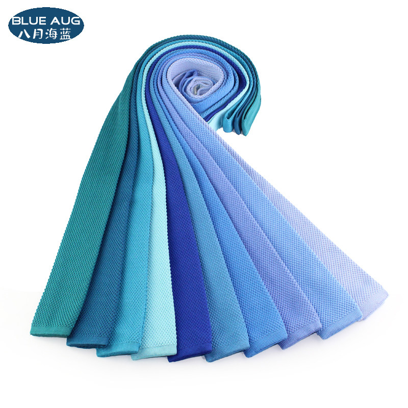 Trend new fashion blue wool flat head small tie 5 5 men's party business formal dress monochrome knitted narrow version