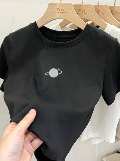 Right shoulder short-sleeved T-shirt for women spring and summer 2025 new slim casual cotton inner layering shirt unique and chic top