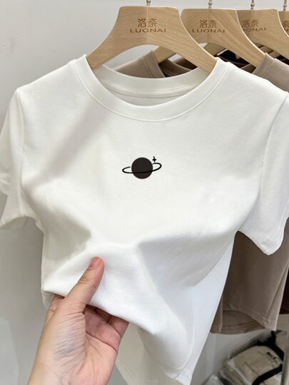 Right shoulder short-sleeved T-shirt for women spring and summer 2025 new slim casual cotton inner layering shirt unique and chic top