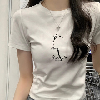 Letter Print Short-Sleeved T-Shirt for Women, 2025 Summer New Style, American Retro Slim Fit, Short Top, Trendy