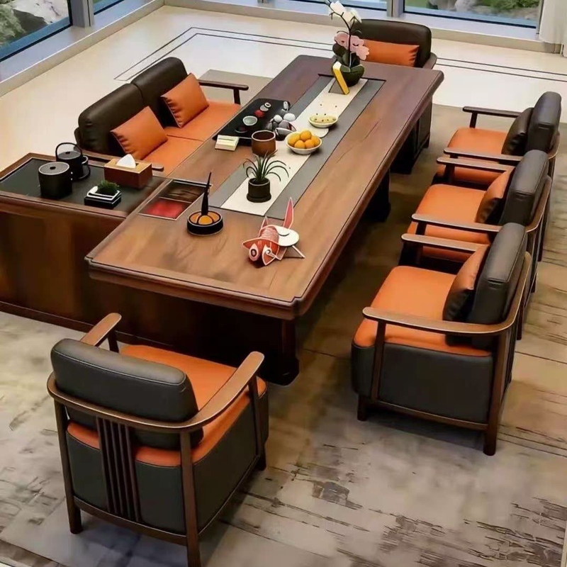 New Chinese-Style Black Walnut Solid Wood Tea Table, Song-Style Aesthetics, Minimalist Villa Tea Table, Zen-Inspired Office Integrated Tea Brewing Station