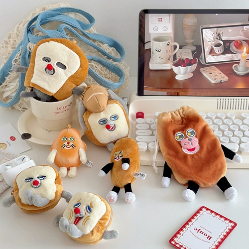 Забавная милая небольшая сумка, плюшевая кукла, наушники, аксессуар на рюкзак, подвеска, сумка для хранения, хлеб, подарок на день рождения