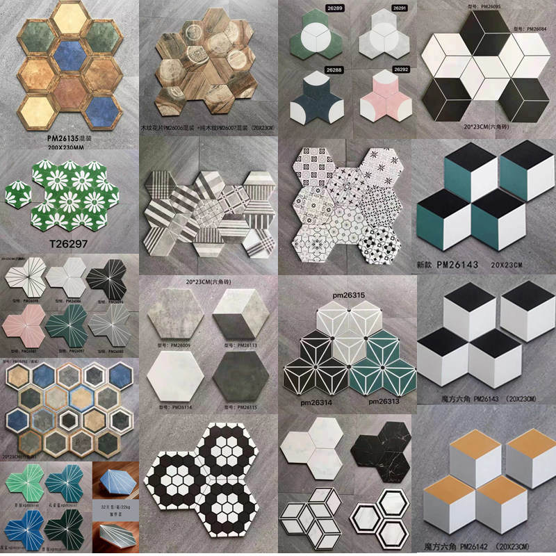 Nordic geometric hexagonal brick retro ray black and white balcony wall brick kitchen and bathroom six-sided non-slip floor tile artistic tile