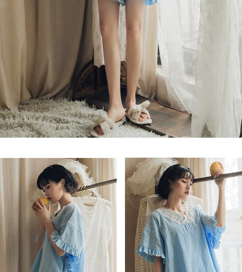 Bộ đồ ngủ mùa xuân và mùa hè quần short ngắn tay phù hợp với công chúa bông gió nữ hai mảnh lỏng lẻo phần mỏng dịch vụ nhà ngọt ngào - Giống cái đồ bộ dài tay mặc nhà