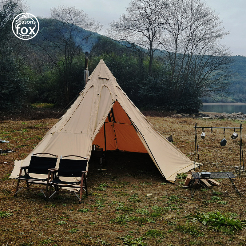 Four Seasons Fox Octagonal Fire Tent Multiplayer Portable Easy to Build Pyramid Fire Tent Camping Camping Four Seasons Model