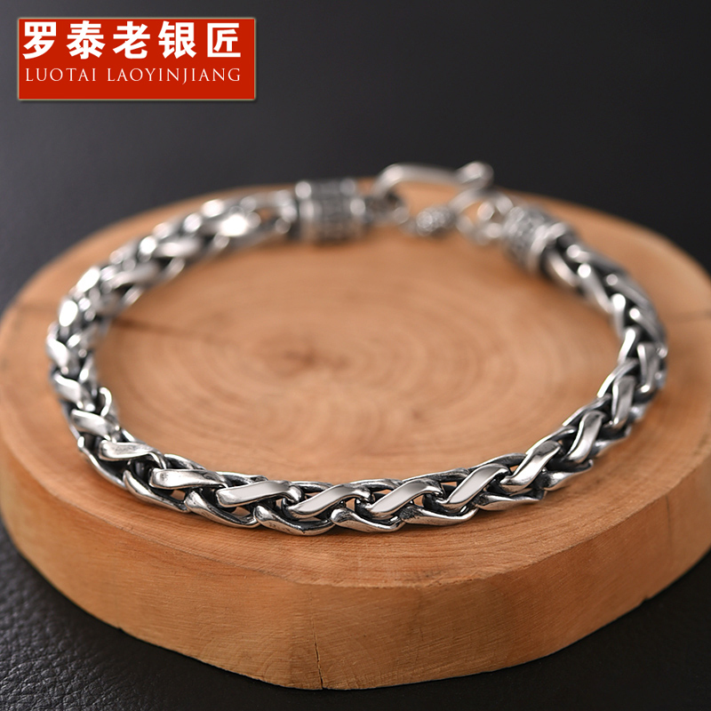Luotai Old Silversmith 925 Silver Keel Bracelet Men's Trendy Brand Niche Accessible Luxury Handsome High-End Boys' Bracelets Luotai Old Silversmith 925 Silver Keel Bracelet Men's Trendy Brand Niche Accessible Luxury Handsome High-End Boys' Bracelets