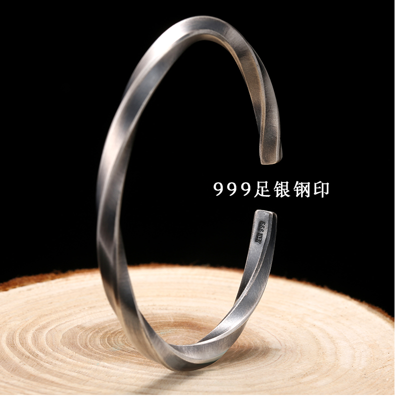 Luotai cũ silversmith 999 vòng tay bạc nguyên chất nam đơn giản mở vòng tay bạc trẻ em retro hipster vài vòng tay sterling bạc vòng tay kim cương