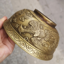 Ancient Play Bronze Ware Collection Pure Copper Double Phoenix Bowls Pendulum Replica Antique Making Old Home Decoration