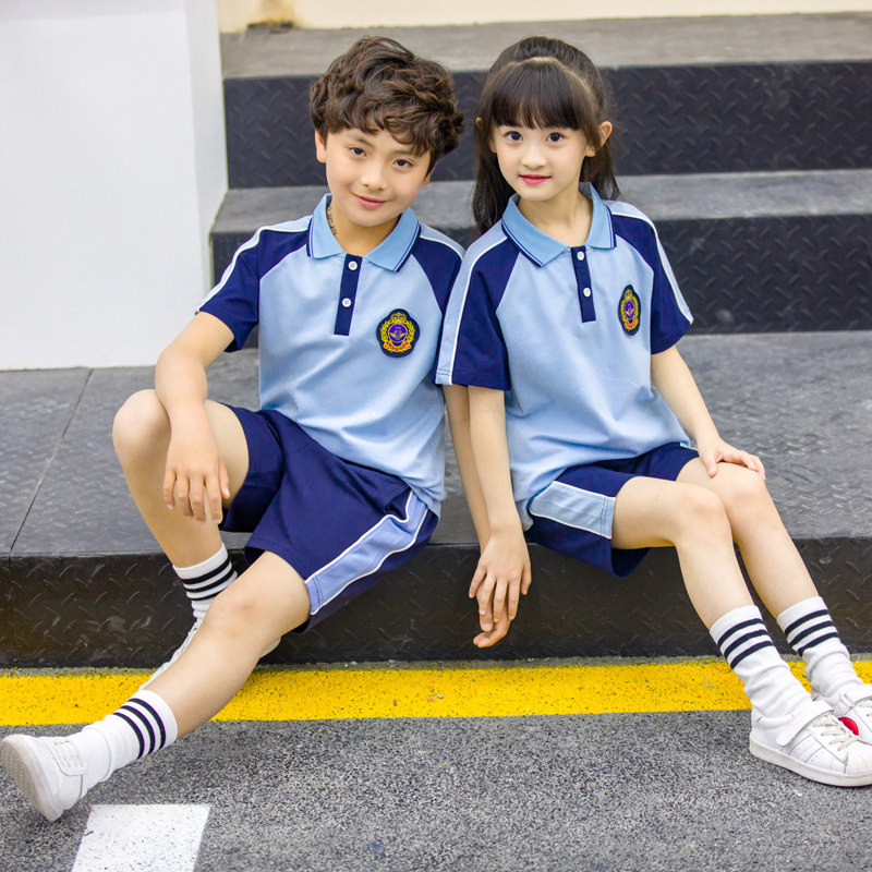 New spring and summer school uniforms for primary and middle school students four-piece set children's sky blue class uniforms kindergarten uniforms sportswear