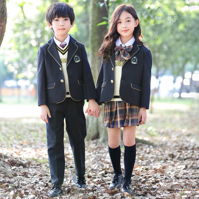 Kindergarten costume suit three-piece set of primary and secondary school uniforms British style class uniform Primary school uniform spring and autumn set