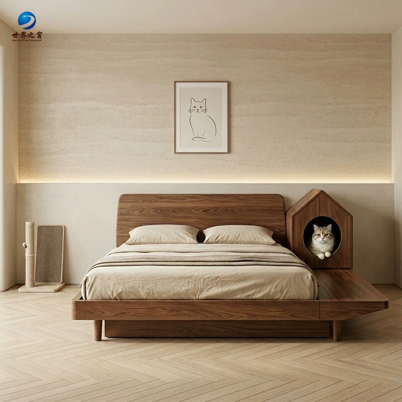 High-End and Elegant 2026 New Model Solid Wood 1.8m Double Bed Black Walnut Solid Wood Bed Master Bedroom Pet-Friendly 2m X 2.2m High-End and Elegant 2026 New Model Solid Wood 1.8m Double Bed Black Walnut Solid Wood Bed Master Bedroom Pet-Friendly 2m X 2.2m