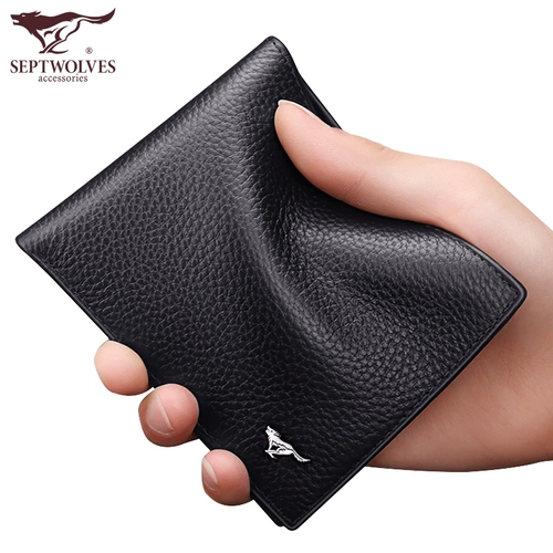 Septwolves, мужской бумажник, тонкий вместительный и большой кожаный кошелек, из натуральной кожи, коллекция 2021, воловья кожа