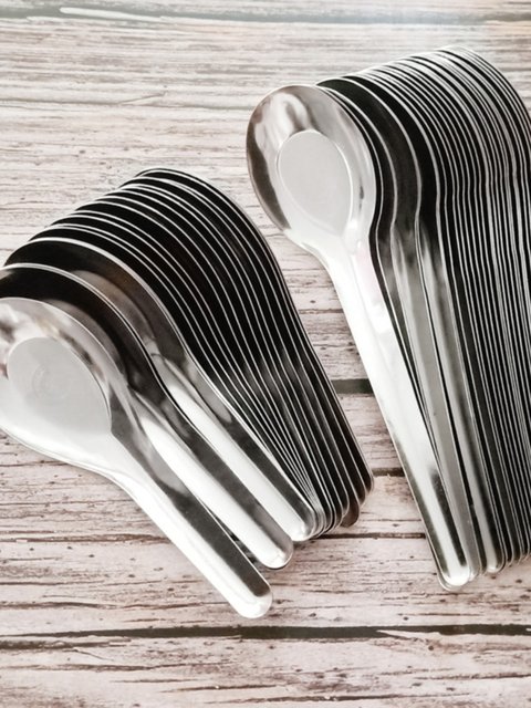 Stainless steel spoon household set long handle drinking spoon flat bottom small spoon commercial canteen student eating spoon old style