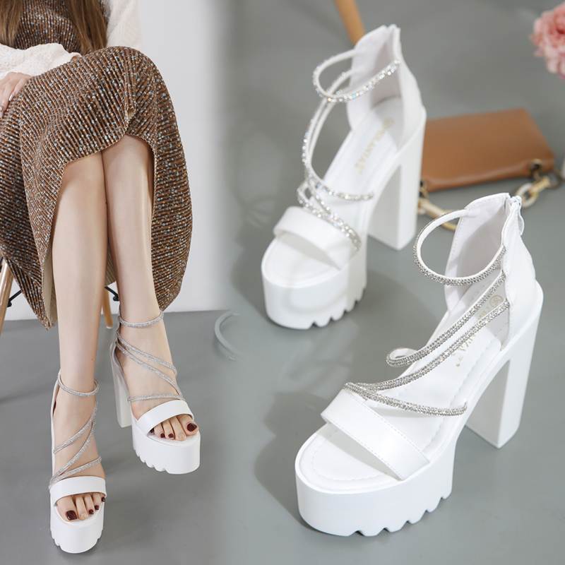 Bar Dj Nightclub Ds Stage Gogo Performance Sexy 10-22cm Ultra-High Heel Women's Shoes Waterproof Platform Chunky Heel Sandals